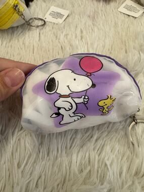 Snoopy & Woodstock with a ballon transparent coin purse keychain purple zipper